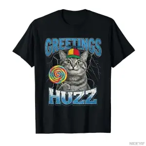 Selamlar Huzz Komik Lolipop Kedi Meme T-shirt Erkekler Kadınlar Için % 100% Pamuk T Shirt Kıs
