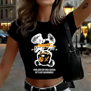 Sen benim meleğin misin Karikatür Ayı Baskılı Kadın Babby Tee Yazlık Yuvarlak Yaka Dar Kesim T