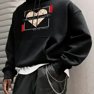 Serbest Ruh Nazik Kalp Cesur Ruh Baskılı Kapüşonlular Erkek Polar Rahat Hoody Günlük Hip Hop