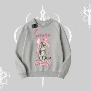 Serene Beauty Kedi Baskılı  Biskilet Sweatshirt