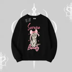 Serene Beauty Kedi Baskılı  Biskilet Sweatshirt