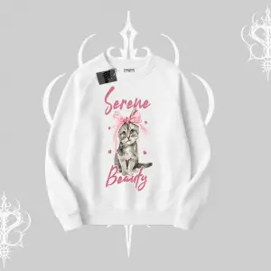 Serene Beauty Kedi Baskılı  Biskilet Sweatshirt