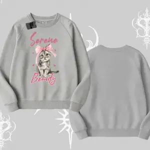 Serene Beauty Kedi Baskılı  Biskilet Sweatshirt