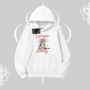 Serene Beauty Kedi Baskılı  Kapşonlu Sweatshirt