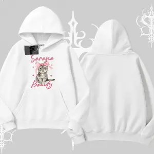 Serene Beauty Kedi Baskılı  Kapşonlu Sweatshirt