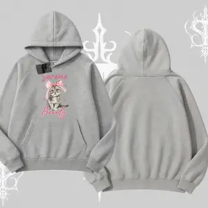Serene Beauty Kedi Baskılı  Kapşonlu Sweatshirt