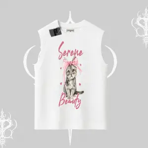 Serene Beauty Kedi Baskılı  Kolsuz Tshirt