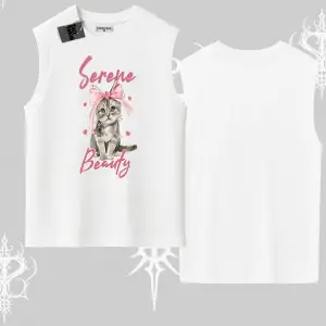Serene Beauty Kedi Baskılı  Kolsuz Tshirt