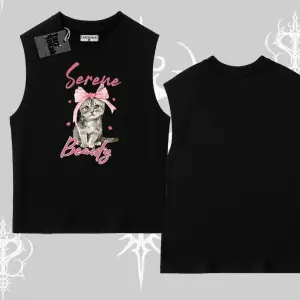 Serene Beauty Kedi Baskılı  Kolsuz Tshirt