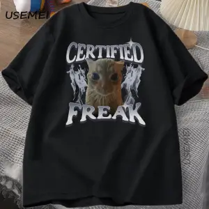 Sertifikalı Freak Komik Kedi Meme T-Shirt Erkek Kadın Vintage Kitty Grafik Tee Komik Evcil Ha 2804