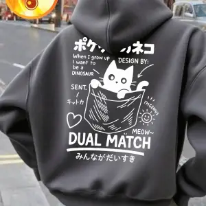 Sevimli Japon Cep Kedi Baskılar Kapüşonlular Kadın Kış Polar Kazak Temelleri Gevşek Kazak Rah