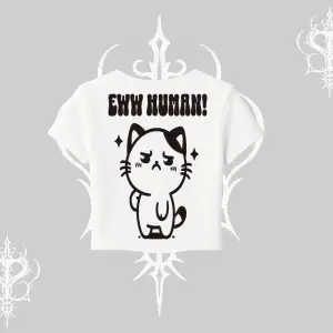 Sevimli Kedi Çizimli Arka Baskılı Babby Tee Tshirt