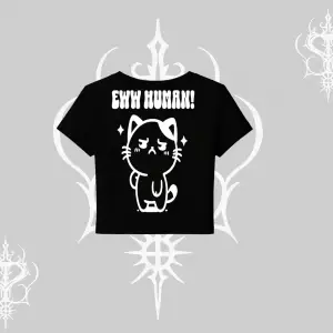 Sevimli Kedi Çizimli Arka Baskılı Babby Tee Tshirt