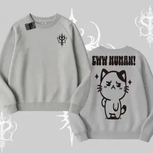 Sevimli Kedi Çizimli Arka Baskılı Biskilet Sweatshirt