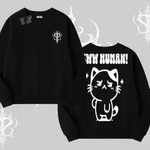 Sevimli Kedi Çizimli Arka Baskılı Biskilet Sweatshirt