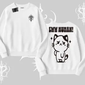 Sevimli Kedi Çizimli Arka Baskılı Biskilet Sweatshirt