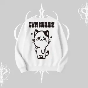 Sevimli Kedi Çizimli Arka Baskılı Biskilet Sweatshirt