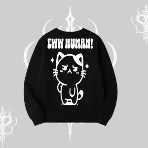 Sevimli Kedi Çizimli Arka Baskılı Biskilet Sweatshirt