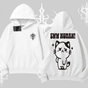 Sevimli Kedi Çizimli Arka Baskılı Kapşonlu Sweatshirt