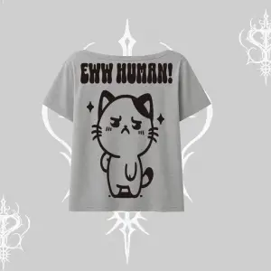 Sevimli Kedi Çizimli Arka Baskılı Kayık Yaka Tshirt