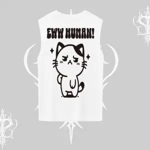 Sevimli Kedi Çizimli Arka Baskılı Kolsuz Tshirt