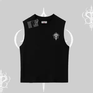 Sevimli Kedi Çizimli Arka Baskılı Kolsuz Tshirt