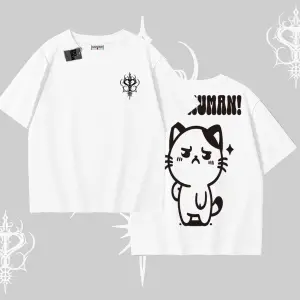 Sevimli Kedi Çizimli Arka Baskılı Oversize Tshirt