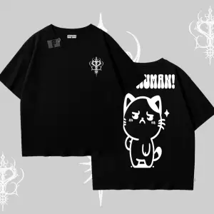 Sevimli Kedi Çizimli Arka Baskılı Oversize Tshirt