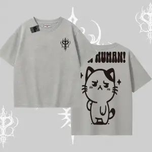 Sevimli Kedi Çizimli Arka Baskılı Oversize Tshirt