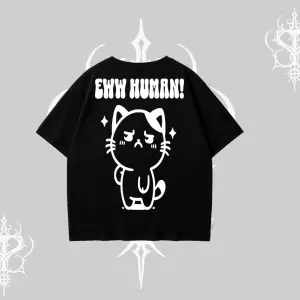 Sevimli Kedi Çizimli Arka Baskılı Oversize Tshirt