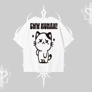 Sevimli Kedi Çizimli Arka Baskılı Oversize Tshirt