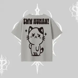 Sevimli Kedi Çizimli Arka Baskılı Oversize Tshirt