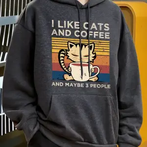 Sevimli Kedi Kahve İçiyor Desen Erkekler Y2K Hoody Hip Hop Polar Moda Hoodie Büyük Boy Sokak
