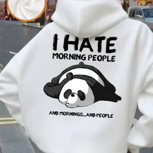 Sevimli Panda Öfkeli Sabah Baskılı Kapüşonlu Üstler Bayanlar Kışlık Polar Sıcak Sweatshirtler