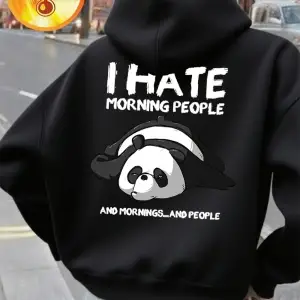 Sevimli Panda Öfkeli Sabah Baskılı Kapüşonlu Üstler Bayanlar Kışlık Polar Sıcak Sweatshirtler
