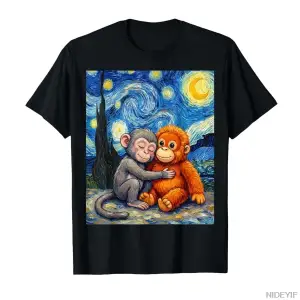 Sevimli Yumruk Bebek Maymun Sarılma Peluş Hayvan Meme Van Gogh Erkek Kadın Tişörtü %100 Pamuk
