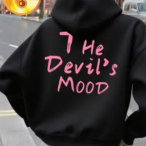 Şeytanın Ruh Hali Mektupları Baskılı Kadın Kapüşonlu Sweatshirt Günlük Bol Sweatshirt Kışlık