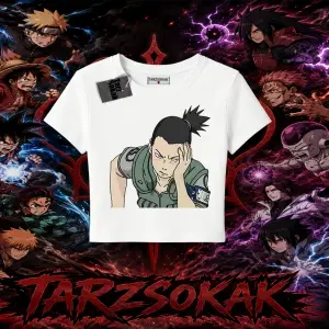 Shikamaru Nara Naruto Anime Karakter Kadın Baby Tee Beyaz