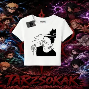 Shikamaru Nara Naruto Anime Karakter Kadın Baby Tee Beyaz