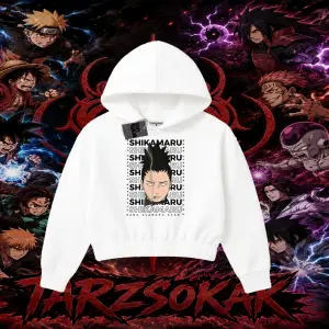 Shikamaru Nara Naruto Anime Karakter Kadın Crop Kapşonlu Sweatshirt Beyaz