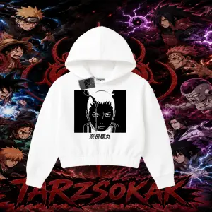 Shikamaru Nara Naruto Anime Karakter Kadın Crop Kapşonlu Sweatshirt Beyaz