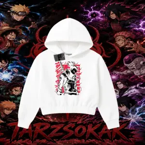 Shikamaru Nara Naruto Anime Karakter Kadın Crop Kapşonlu Sweatshirt Beyaz
