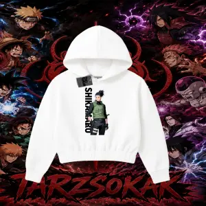 Shikamaru Nara Naruto Anime Karakter Kadın Crop Kapşonlu Sweatshirt Beyaz