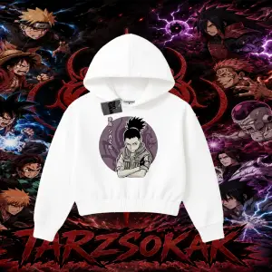 Shikamaru Nara Naruto Anime Karakter Kadın Crop Kapşonlu Sweatshirt Beyaz