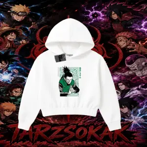 Shikamaru Nara Naruto Anime Karakter Kadın Crop Kapşonlu Sweatshirt Beyaz