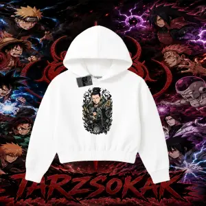 Shikamaru Nara Naruto Anime Karakter Kadın Crop Kapşonlu Sweatshirt Beyaz