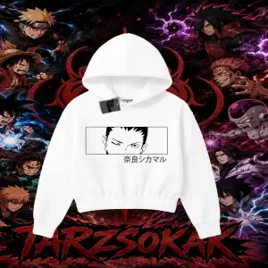 Shikamaru Nara Naruto Anime Karakter Kadın Crop Kapşonlu Sweatshirt Beyaz