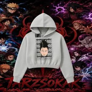 Shikamaru Nara Naruto Anime Karakter Kadın Crop Kapşonlu Sweatshirt Beyaz