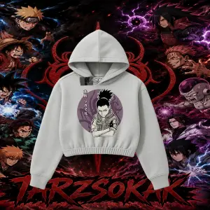 Shikamaru Nara Naruto Anime Karakter Kadın Crop Kapşonlu Sweatshirt Beyaz