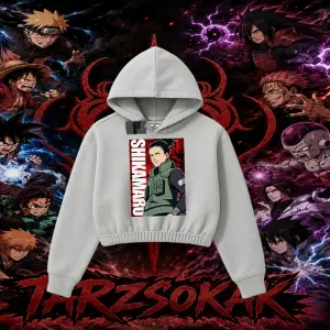 Shikamaru Nara Naruto Anime Karakter Kadın Crop Kapşonlu Sweatshirt Beyaz